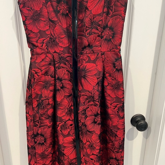 Helene Bergman London size 4 red floral dress v neck cap sleeve - Picture 5 of 7